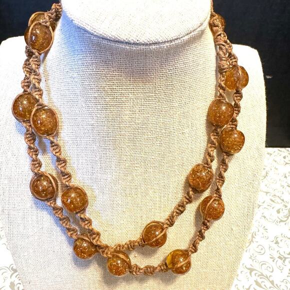 Vintage Baltic Amber Knotted Necklace on a Silk Rope - Picture 1 of 6